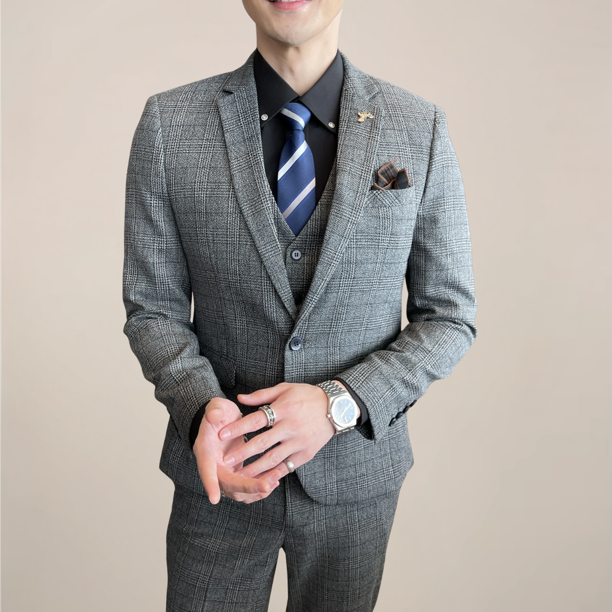 Classic Plaid 3 Piece Mens Business Suit