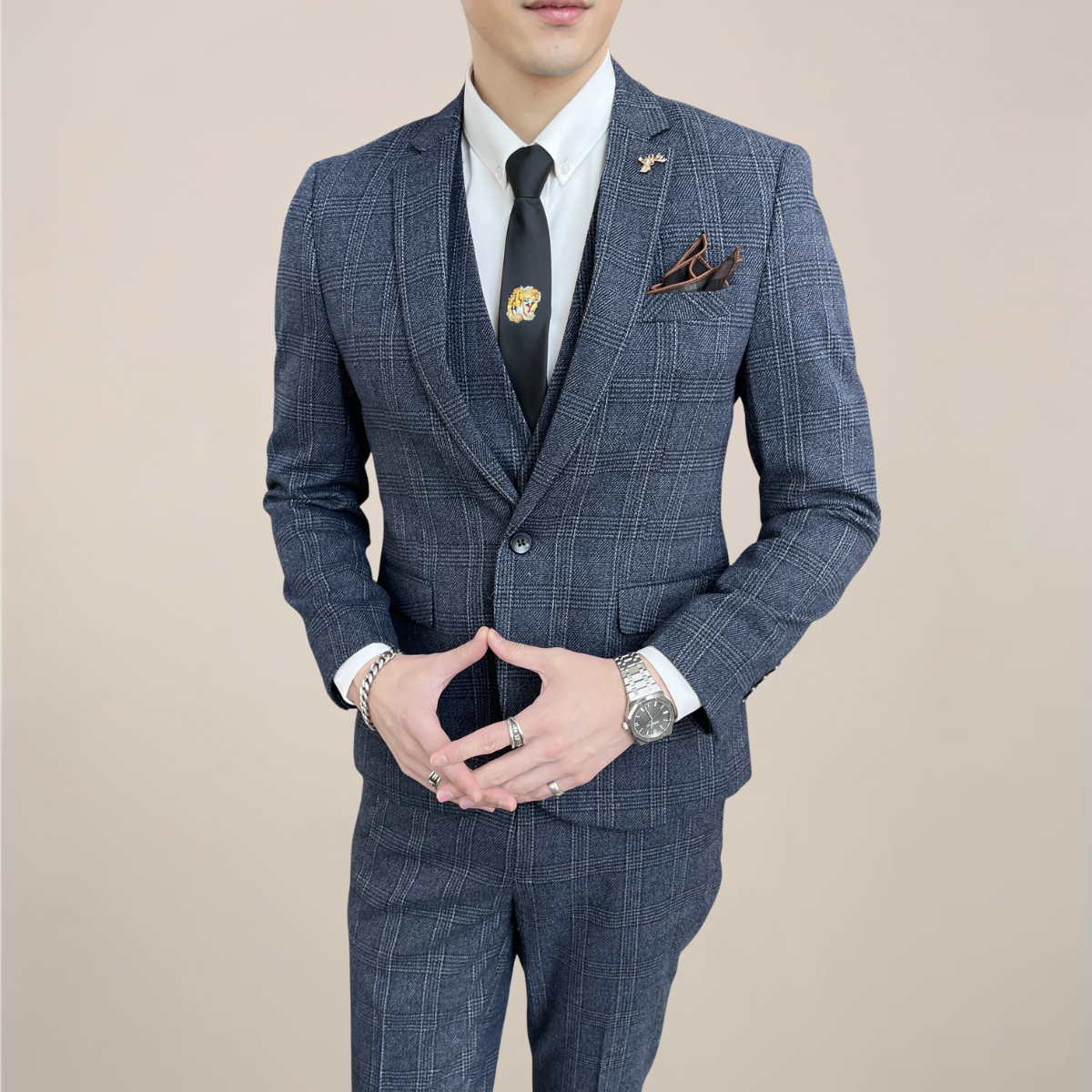 Classic Plaid 3 Piece Mens Business Suit - OutfitLondon