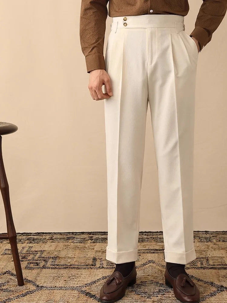 Slim Fit High Waisted Pants with Side Buckle