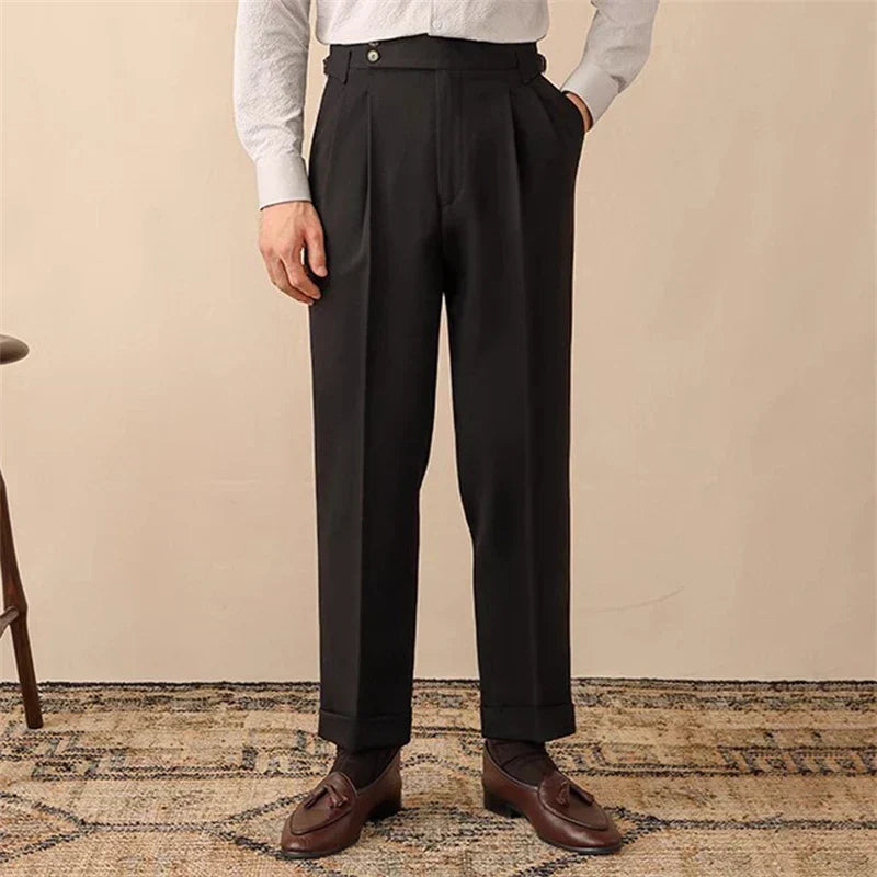 Slim Fit High Waisted Pants with Side Buckle