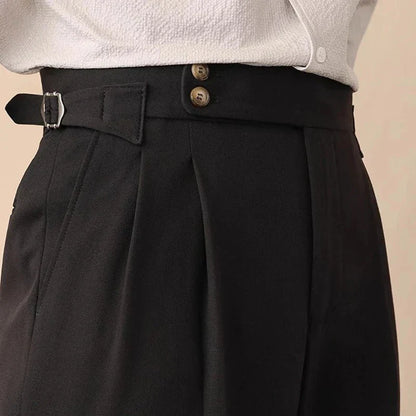 Slim Fit High Waisted Pants with Side Buckle