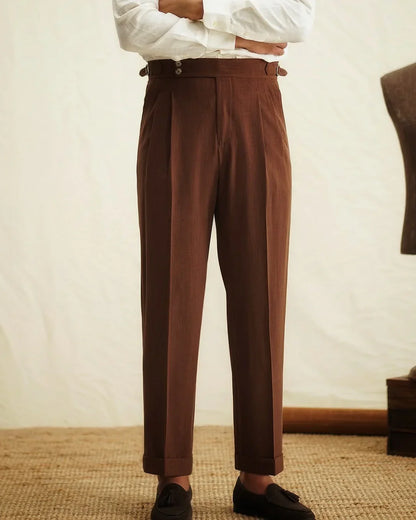 Slim Fit High Waisted Pants with Side Buckle