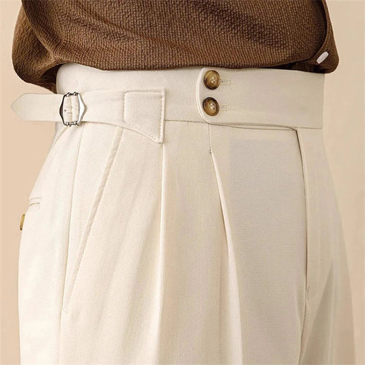 Slim Fit High Waisted Pants with Side Buckle - OutfitLondon