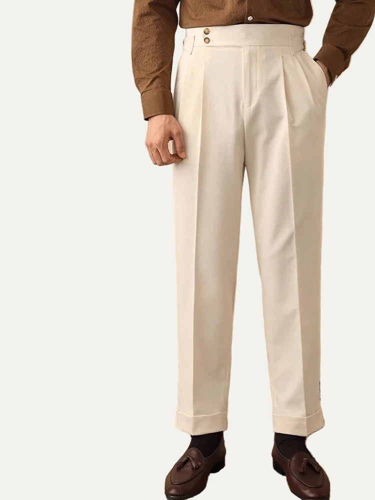 Slim Fit Formal Pants with Adjustable Waistband - OutfitLondon