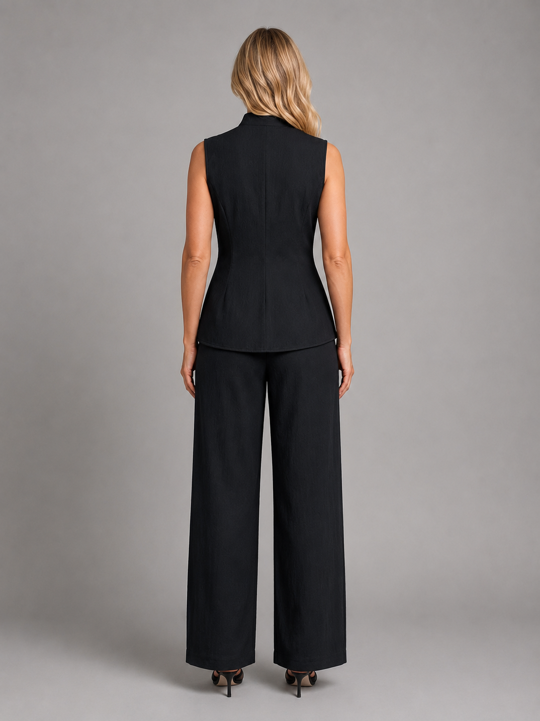 Women's Chic Sleeveless Button Top and Wide Leg Trousers Co-Ord Set