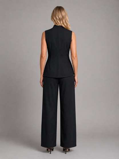 Women's Chic Sleeveless Button Top and Wide Leg Trousers Co-Ord Set