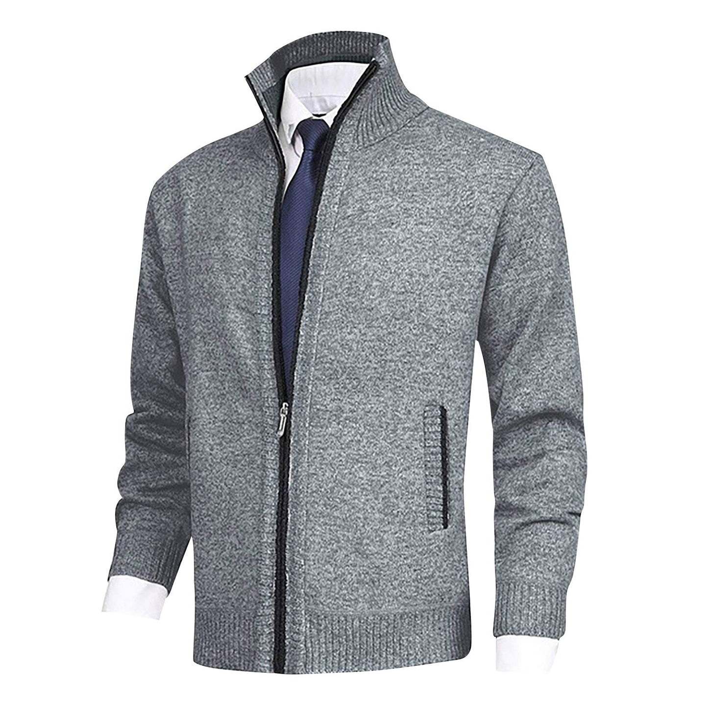 Casual Zip Up Crew Neck Knit Cardigan
