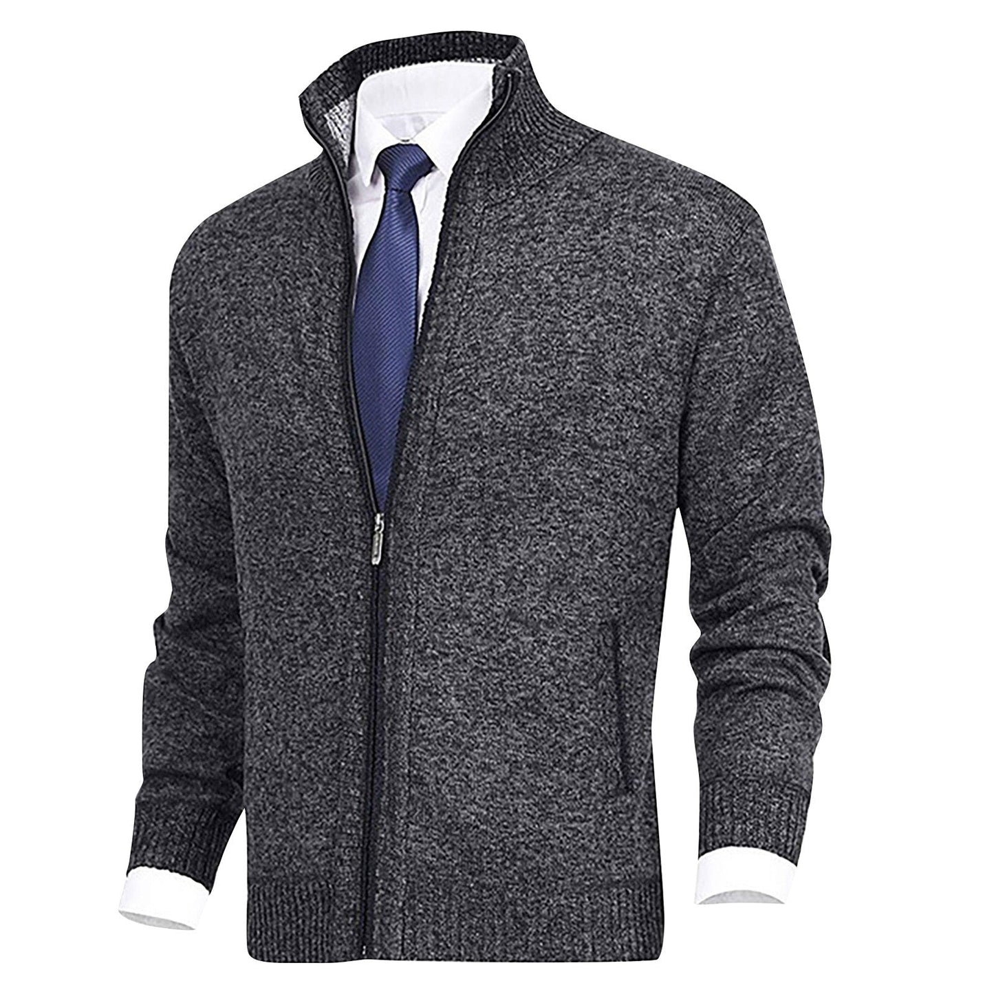 Casual Zip Up Crew Neck Knit Cardigan