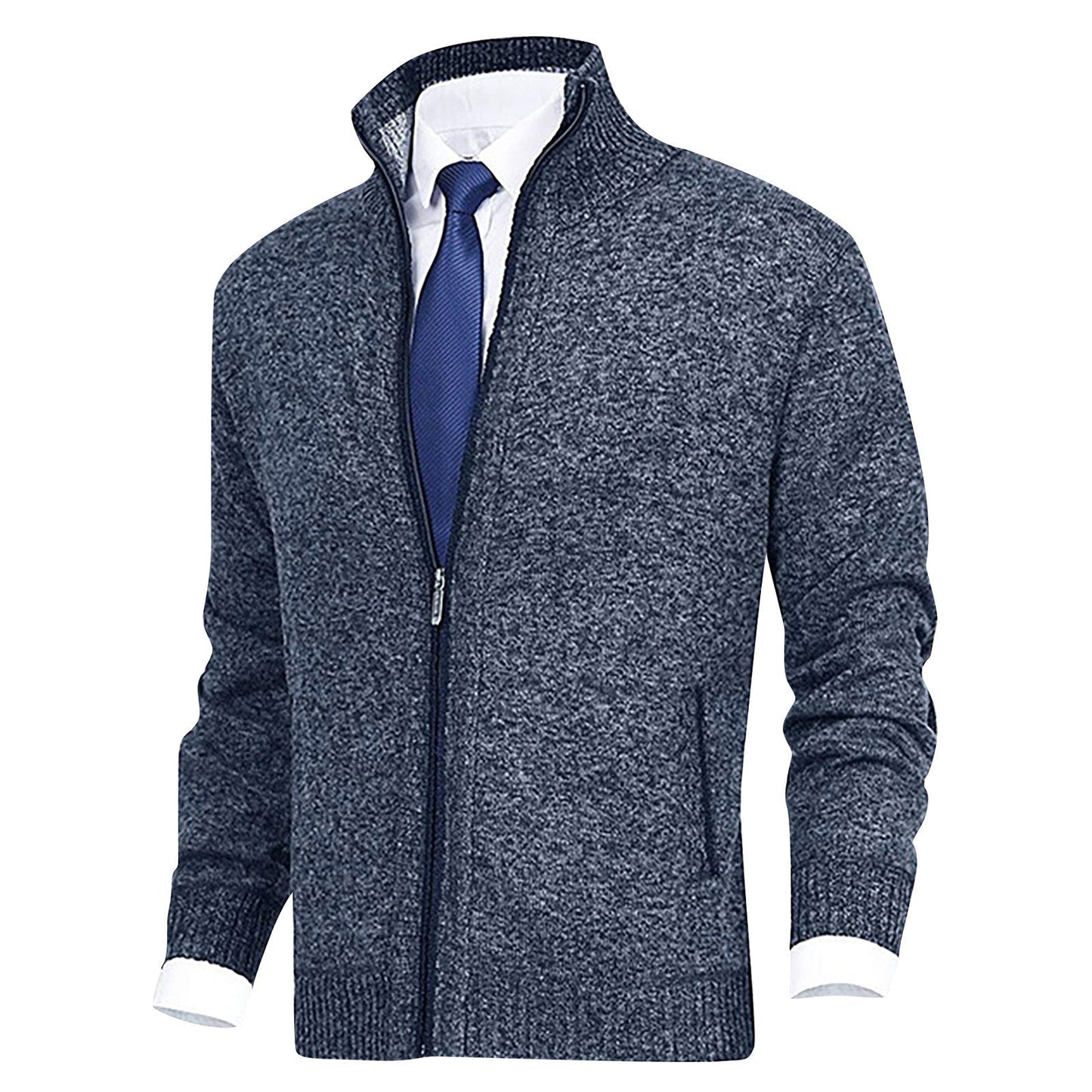 Casual Zip Up Crew Neck Knit Cardigan
