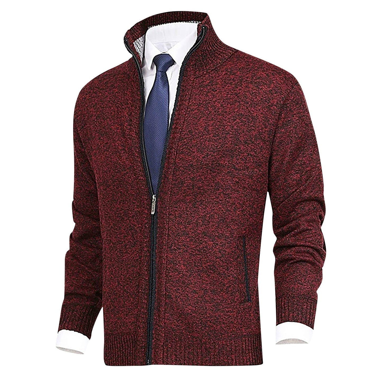 Casual Zip Up Crew Neck Knit Cardigan