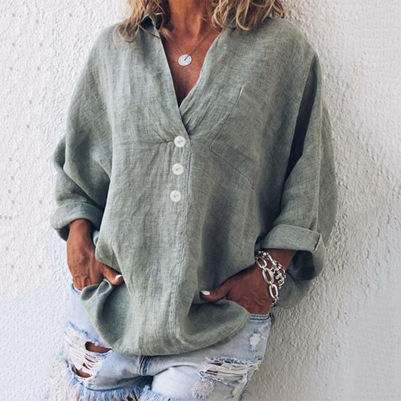 Relaxed Fit Blouse with Button Down Front