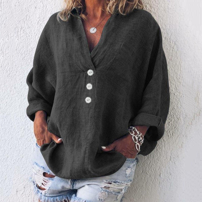 Relaxed Fit Blouse with Button Down Front