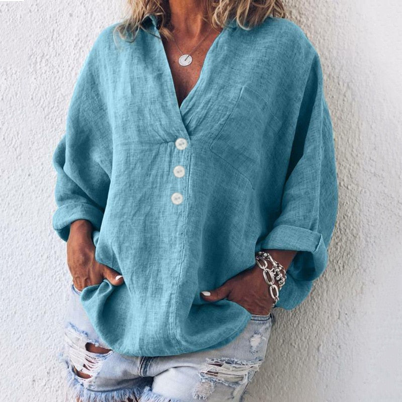 Relaxed Fit Blouse with Button Down Front - OutfitLondon