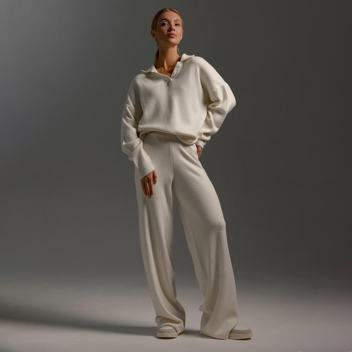 Women's Relaxed Fit Lounge Set Two Piece Collared