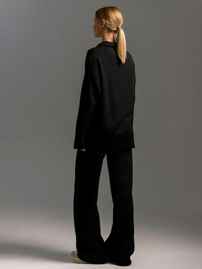 Women's Relaxed Fit Lounge Set Two Piece Collared