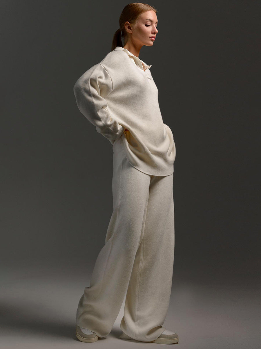Women's Relaxed Fit Lounge Set Two Piece Collared