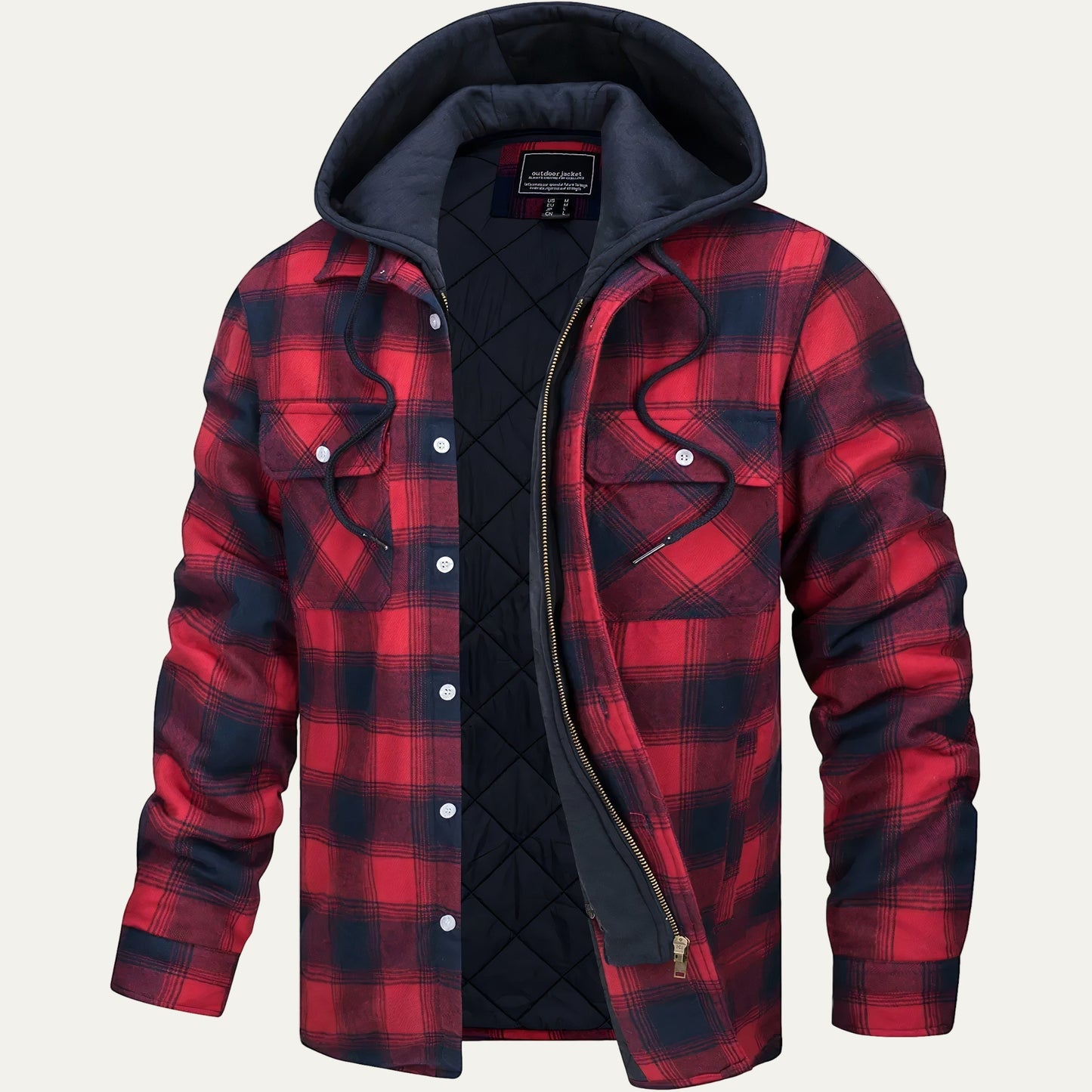 Rugged Outdoor Plaid Hoodie Jacket