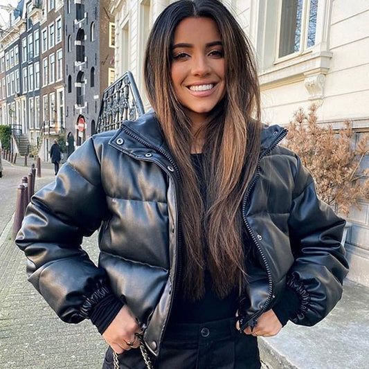 Warm Waterproof Ladies Leather Coat - OutfitLondon