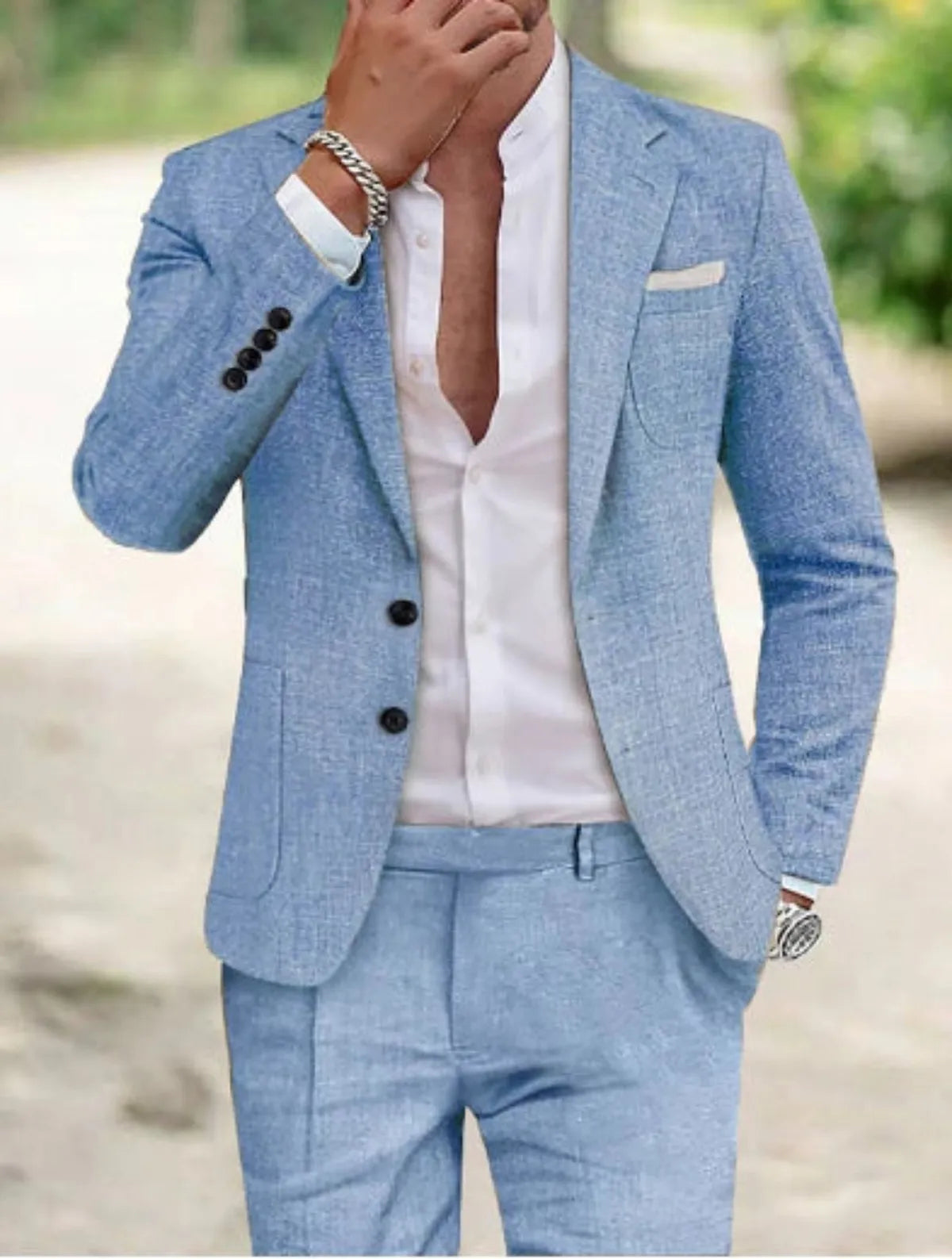 Slim Fit Summer 2-piece Linen Suit for Men
