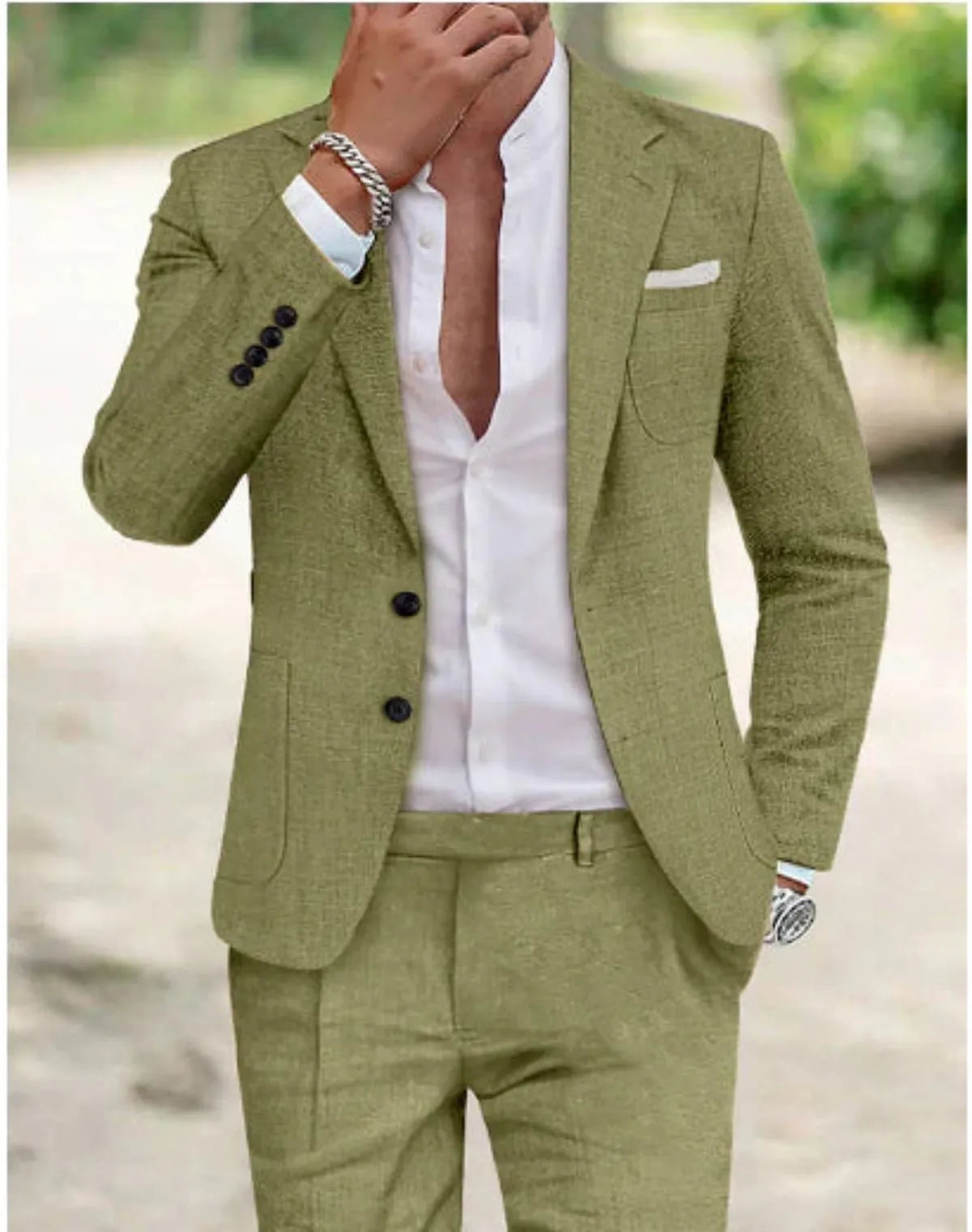 Slim Fit Summer 2-piece Linen Suit for Men