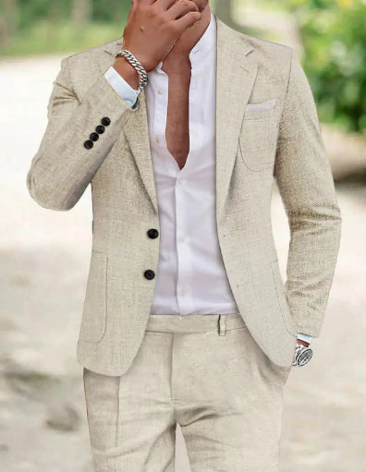 Slim Fit Summer 2-piece Linen Suit for Men - OutfitLondon