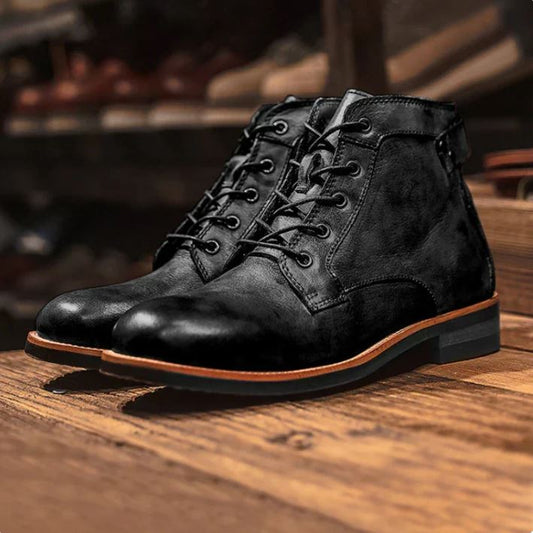 Men's Black Genuine Leather Ankle Boots - Classic Stylish Fit - OutfitLondon