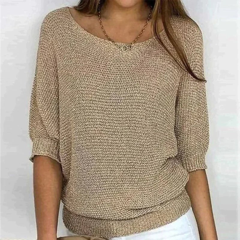 Women's Loose Knit Pullover Sweater - OutfitLondon