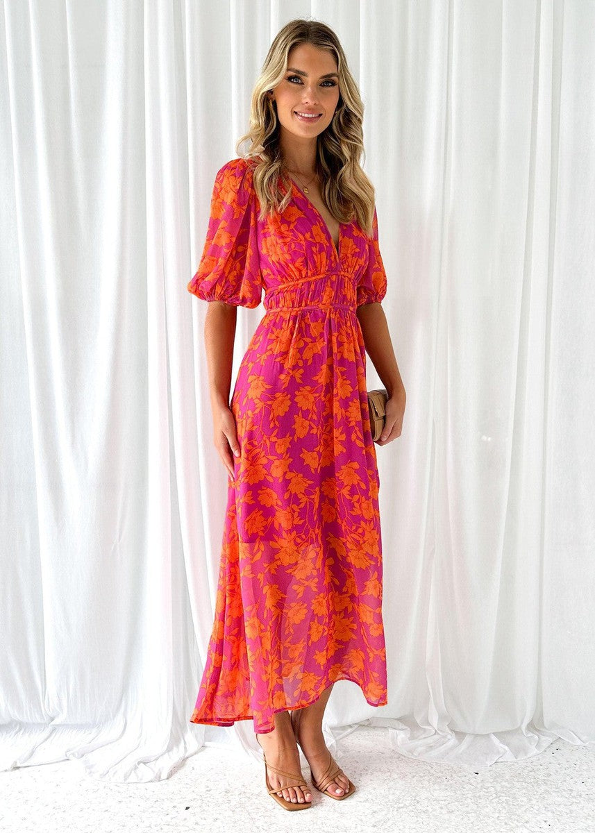Beautiful V-Neck Ruffled Sleeve Midi Dress