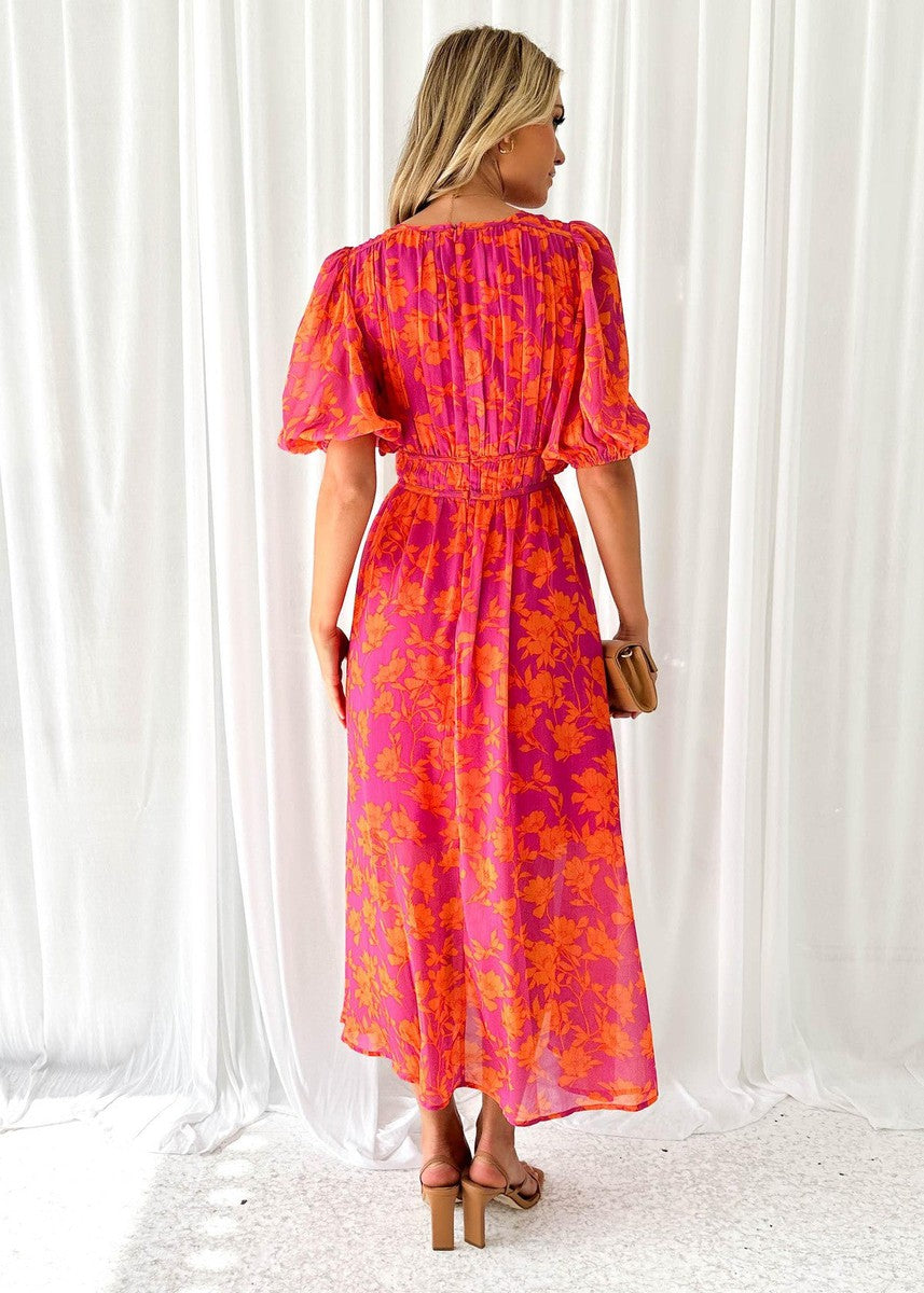 Beautiful V-Neck Ruffled Sleeve Midi Dress