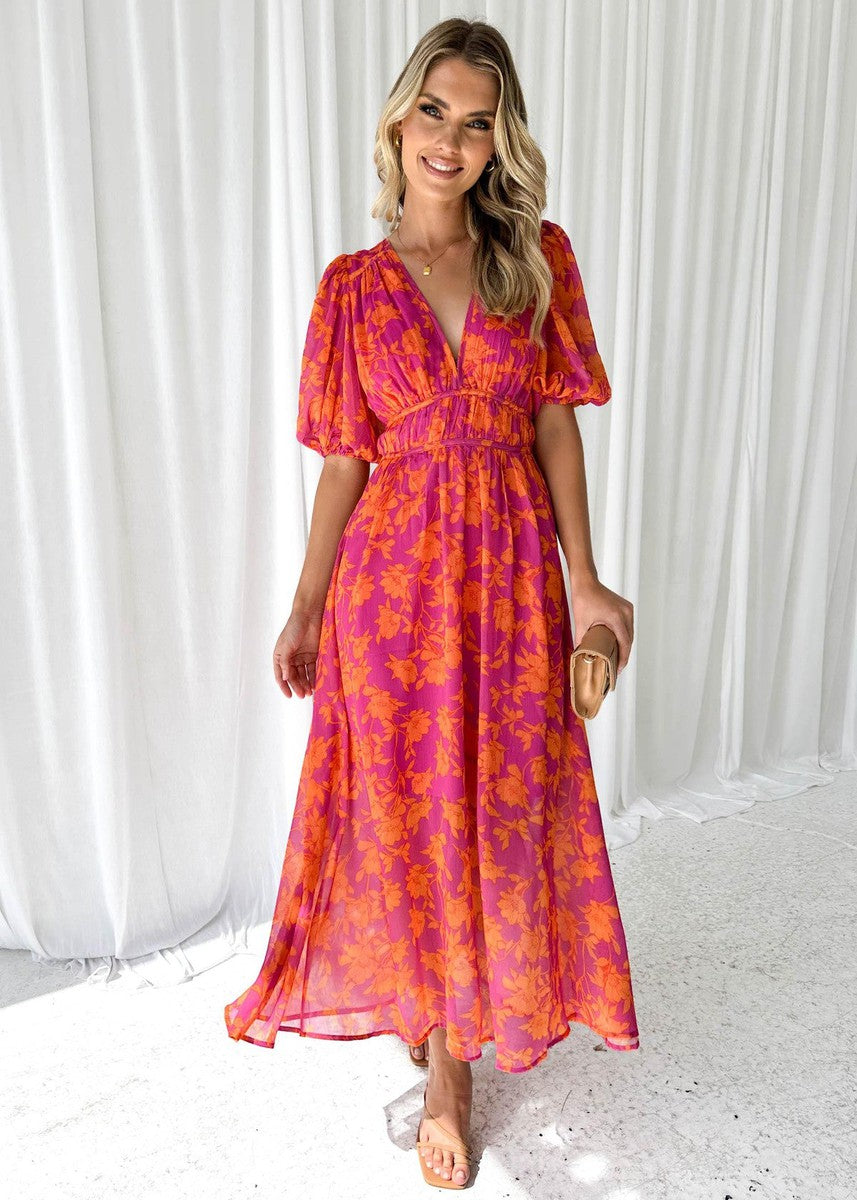 Beautiful V-Neck Ruffled Sleeve Midi Dress
