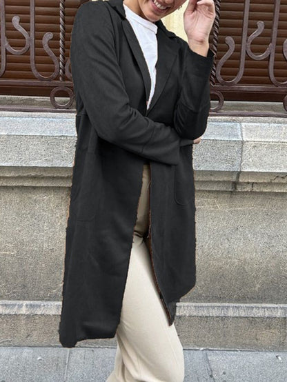 Luxurious Suede Open Front Women's Coat with Pockets