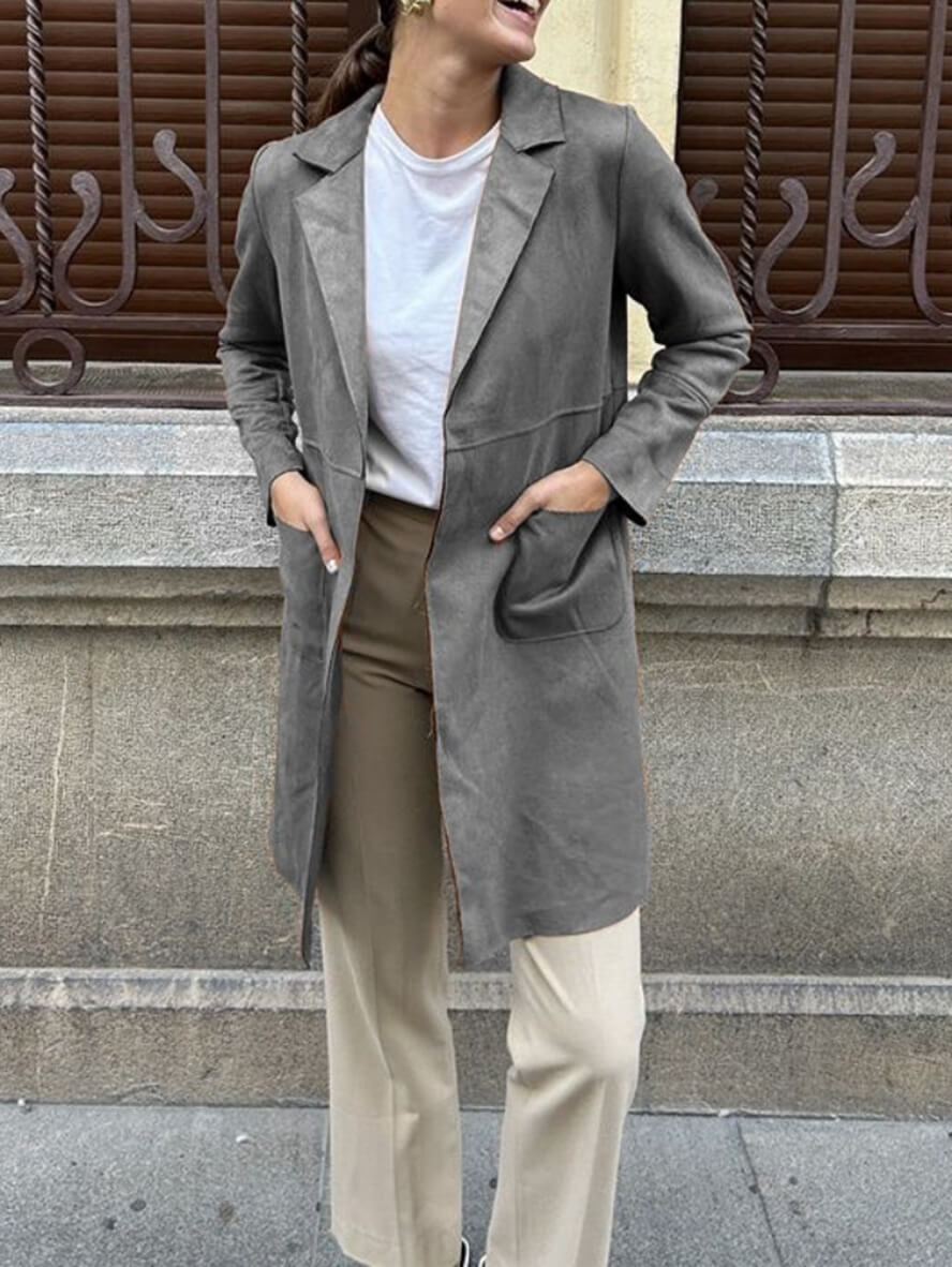 Luxurious Suede Open Front Women's Coat with Pockets
