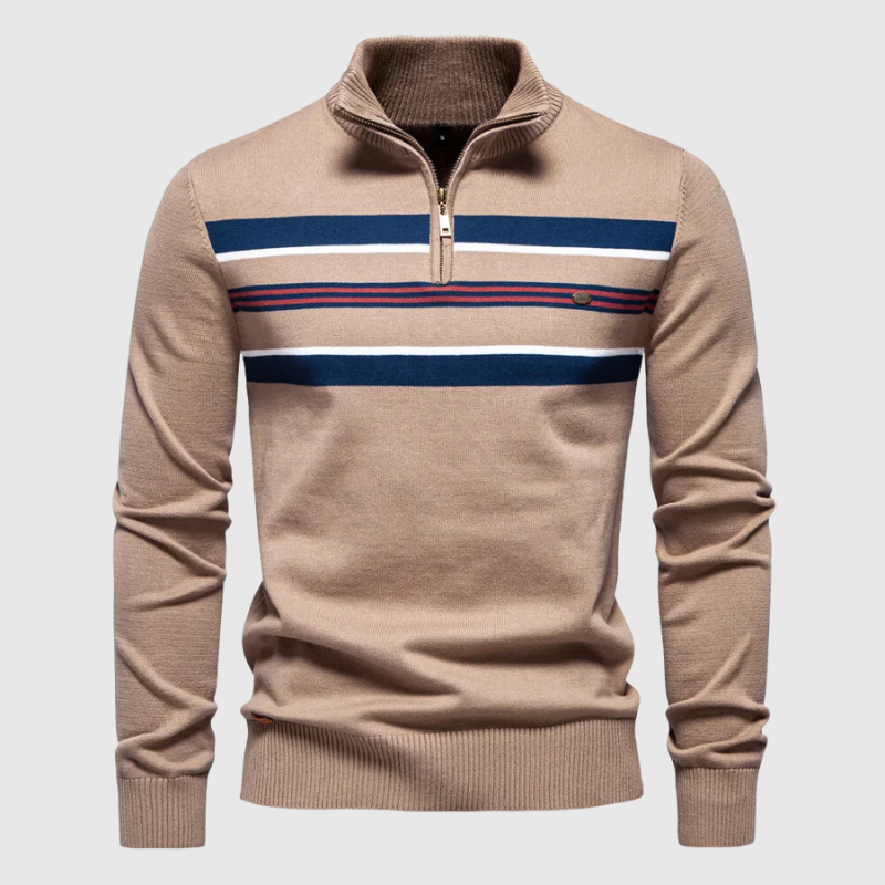Men's Classic Quarter Zip Striped Knit Sweater