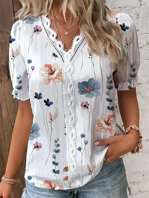 Pretty Lace Trim Summer Blouse - OutfitLondon