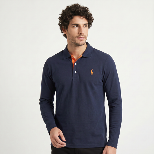 Men's Classic Cotton Long-Sleeve Polo Shirt