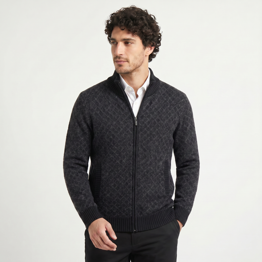 Men's Casual Textured Knit Zip-Up Cardigan