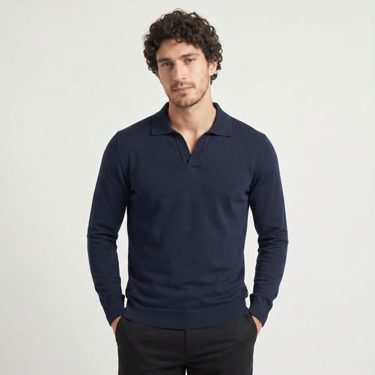 Men's Slim-Fit Knitted Cotton Polo Sweater Navy