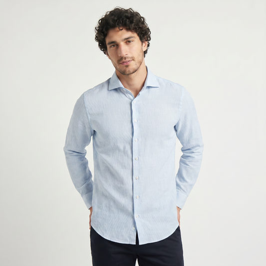 Men's Casual Cotton Long Sleeve Striped Shirt