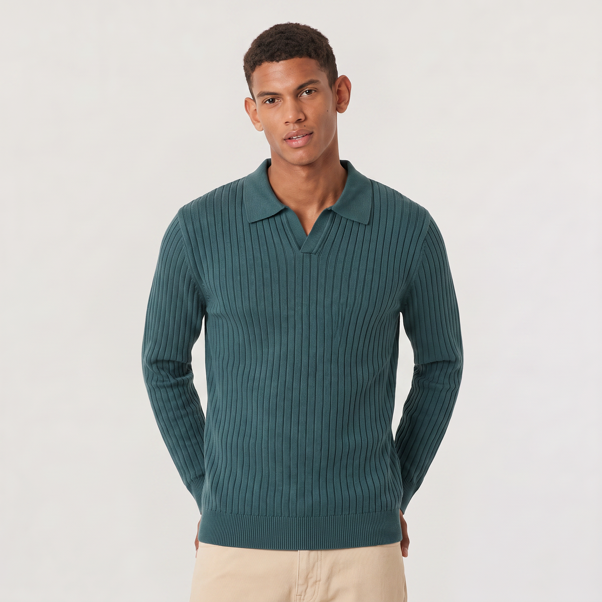 Men's Classic Knitted V-Neck Polo Jumper