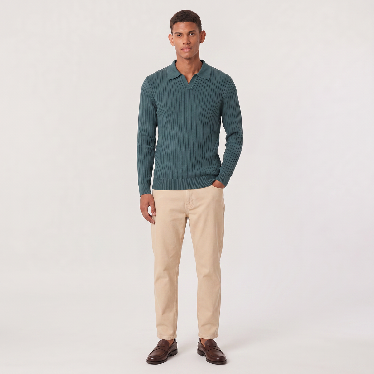 Men's Classic Knitted V-Neck Polo Jumper