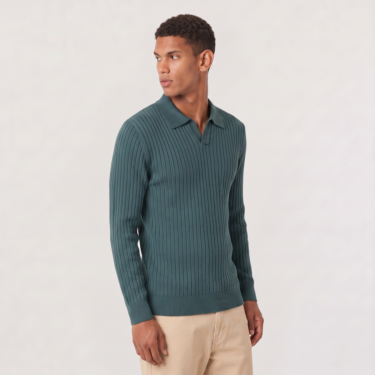 Men's Classic Knitted V-Neck Polo Jumper