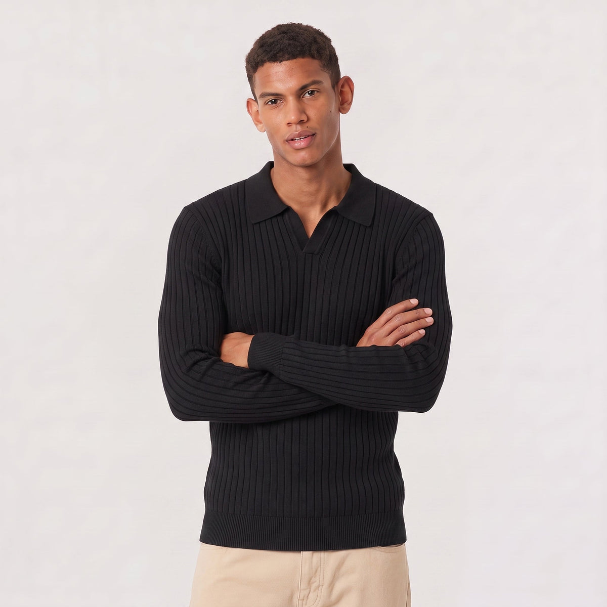 Men's Classic Knitted V-Neck Polo Jumper