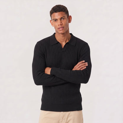 Men's Classic Knitted V-Neck Polo Jumper