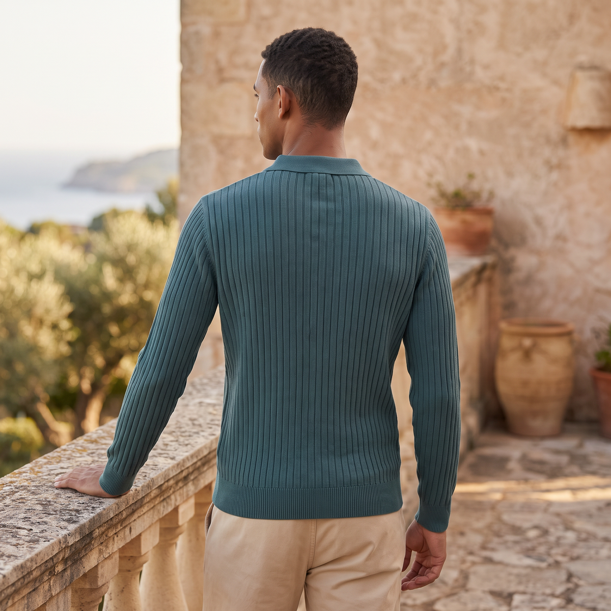 Men's Classic Knitted V-Neck Polo Jumper