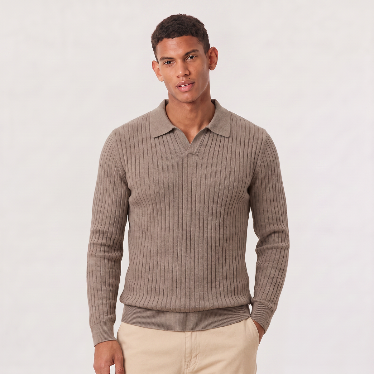 Men's Classic Knitted V-Neck Polo Jumper