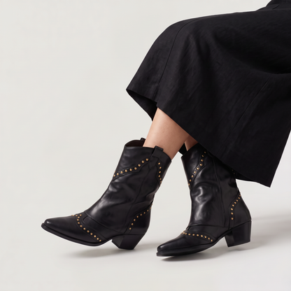 Women's Stylish Leather Studded Western Boots