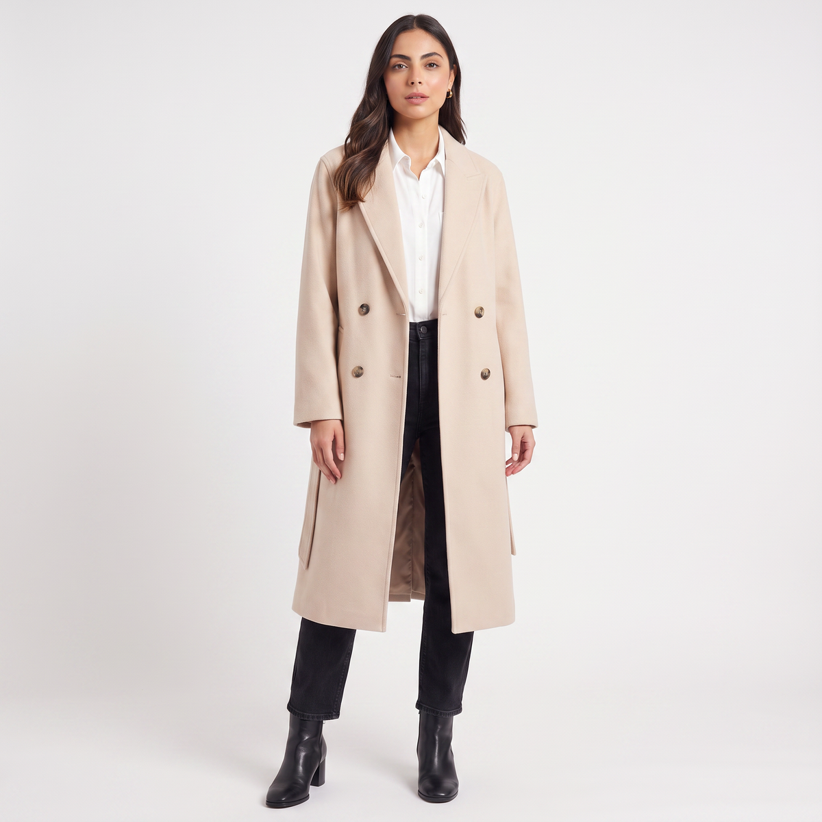Women's Classic Wool Blend Long Button-Up Coat
