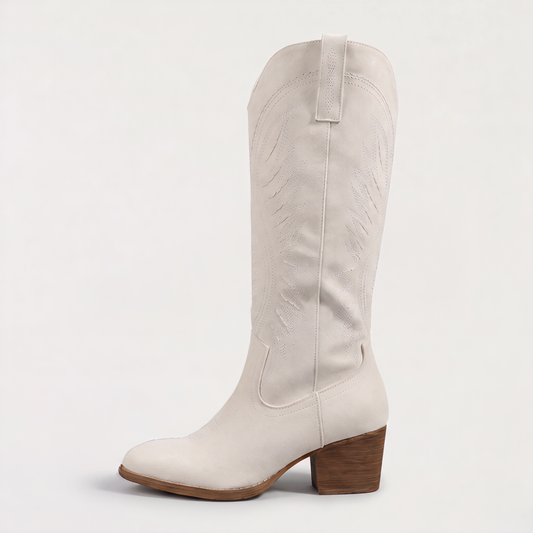 Women's Stylish Leather Embroidered Knee-High Boots