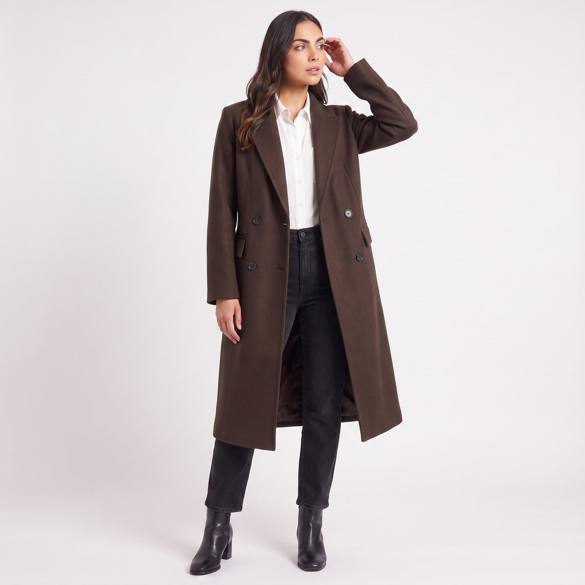 Women's Classic Wool Blend Long Button-Up Coat