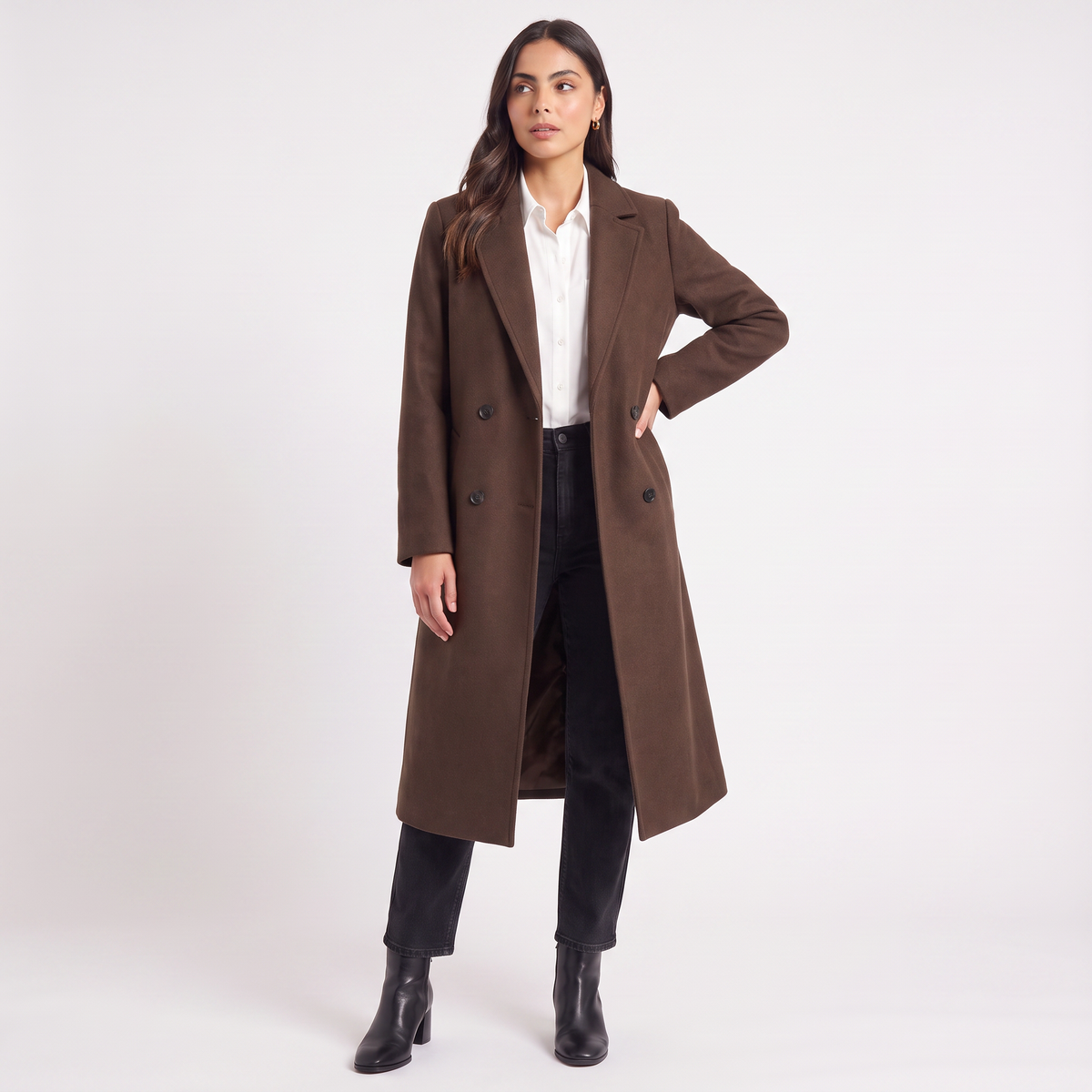 Women's Classic Wool Blend Long Button-Up Coat